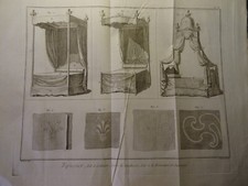 ENGRAVING XVIII° ARCHITECTURE FURNITURE DECORATION ARMCHAIR TAPESTRY CRAFT ART k