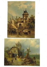 2 old chromos images late 19th century ports landscapes by the sea H 16 cms au +