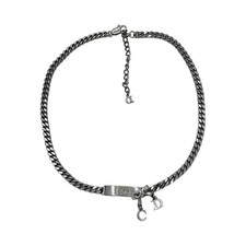 Christian Dior Necklace Silver Logo Gourmette Chain CD Charms Monogram Vintage