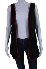 Armani Jeans Womens Faux Fur Snapped Buttoned Trimmed Vest Jacket Black Size 4