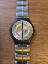 2003 Swatch Skin Irony Silvertone Black Bezel 34mm Watch New Battery