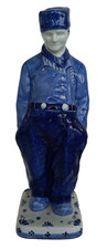 ROYAL DELFT HOLLAND 1983 DUTCH FARMER MEN BLUE & WHITE PORCELAIN LARGE FIGURINE