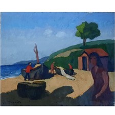 JOUBIN Georges (1888-1983) "Les Barques" H/Toile