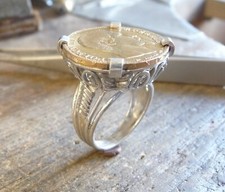 Bague pièce argent 4 griffes avec 20 Francs or Napoléon III sur panier torsade