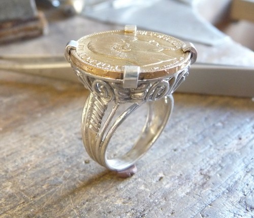 Bague pièce argent griffes - bague,