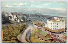 The Dalles Oregon~Birdseye~Passenger Train~Railroad Depot~Hotel?~Horse & Buggy