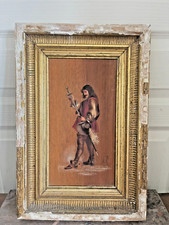 Ancien Huile Bois Panneau Encadré Mousquetaire Signé XIXème 19ème