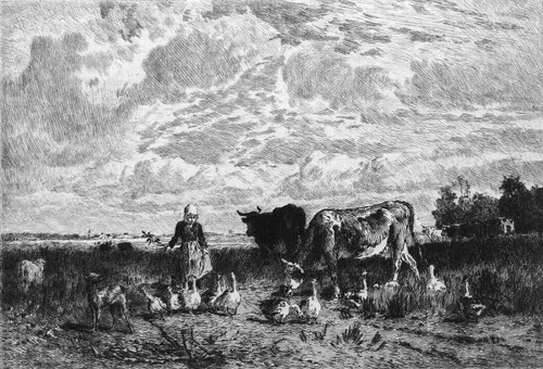 Jeune gardienne oies dans - gardienne, un