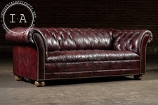 Deep Oxblood Leather Chesterfield Sofa with Nailhead Trim