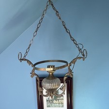 Antique Gilded Bronze Pendant Chandelier with Glass Globe