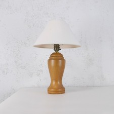 Art Deco Vintage Turned Light Oak Table Lamp Brass #102965