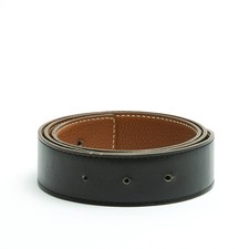 Hermès Lien 32 mm Cuir T75 Black Gold Reversible Leather Belt Strap US28 Hermes