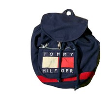 Vintage 1990s Tommy Hilfiger Backpack Nap Sack Tote Bag Big Flag Spell Out Logo