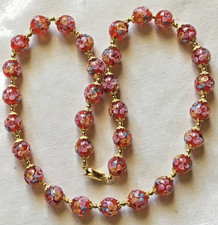 🌟 collier  , perles verre de Millefliori  rouges  rondes. 🌟