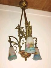 Art Nouveau Iris Tulip Muller Freres Lunéville Gilded Bronze Chandelier