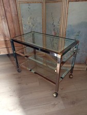 Desserte roulante en verre et acier chromé TBE années 80, minibar.