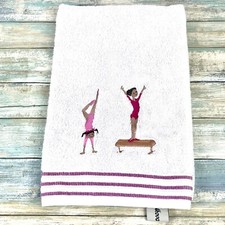 Gymnastics Embroidered Bath Towel By Acova White 28” x 19”
