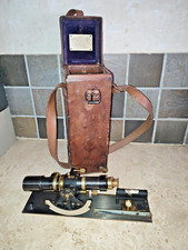 THEODOLITE LAITON BRONZE W.&L.E. Gurley USA c.1900 etui cuir Plane Table Alidade