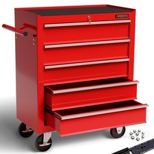 AREBOS Servante Caisse à Outils Chariot d’Atelier 5 tiroirs Verrouillable Rouge