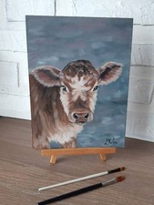 Vache Peinture originale Ferme Art 12 par 9 Pet Portrait Toile Huile Mur Art.