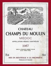 77/80 label MEDOC CHÂTEAU CHAMPS DU MOULIN Cru bourgeois 1987 33340