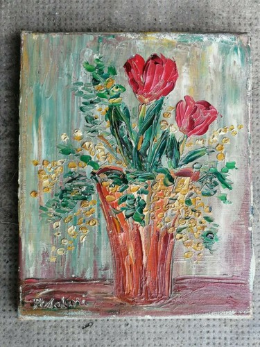 Ancien tableau bouquet fleurs - ancien,