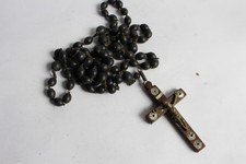 Antique Wood Bronze & Mother of Pearl Rosary Folk Art Religion (34438)
