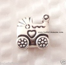 Neuf Authentique Pandora 925 Ale Bébé Argent Calèche / Poussette Breloque~ Perle
