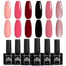 Vernis Semi Permanent Rouge Noir Nude Set 6 Couleurs Vernis à Ongles Gel UV A...