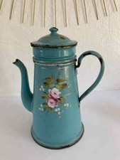 8 ⚜️ Antique Vintage Embossed Floral Enameled Sheet Metal Coffee Maker