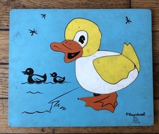 Vintage Playskool Kids 7 Piece Wooden Duck Puzzle, Antique Play
