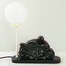 VINTAGE 1980 BLACK CERAMIC MOTORCYCLE TABLE LAMP 80S 1980S