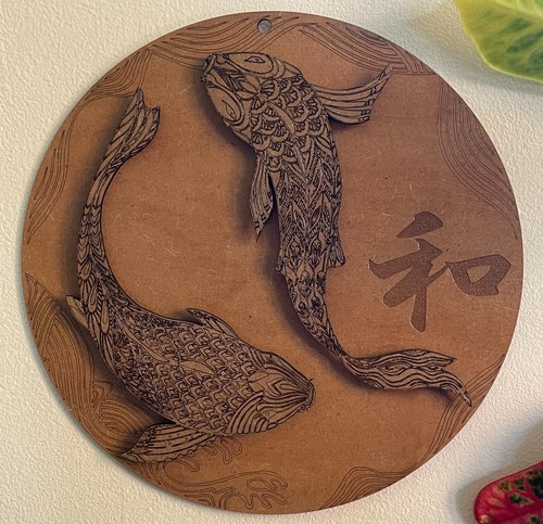 Plaque murale bois koi - en,