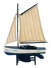 Yacht à voile Maquette de bateau en bois/tissu 25 x 36 cm BLEU MARINE-ANCIEN