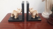 Antique ELEPHANT BOOK GREENHOUSE STONE MARBLE FRANCE Vintage Bookends Stone