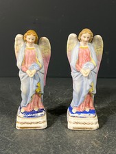PAIR antique belgian small vieux andenne bisque porcelain angel statue religious