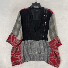 Ulla Popken Womans Blouse Top Multicolor Geometric Plus 24/26 Polyester 3/4 V