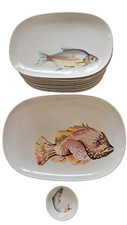 14 pièces de service à poisson  peint à la main par Le Chambrelain Limoges