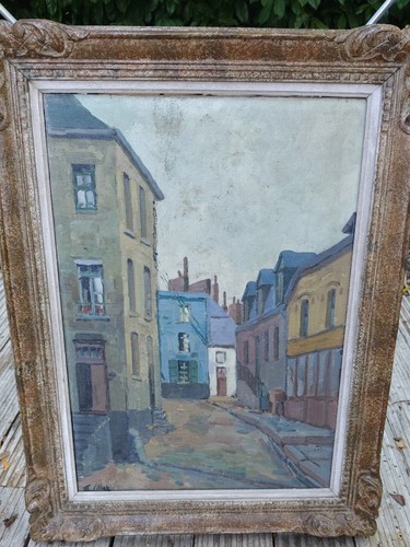 Tableau ancien rue village - tableau,