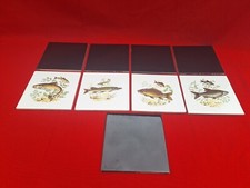 9 Antique Vintage Earthenware Fishing Pike Trout Carp Deco Tiles 
