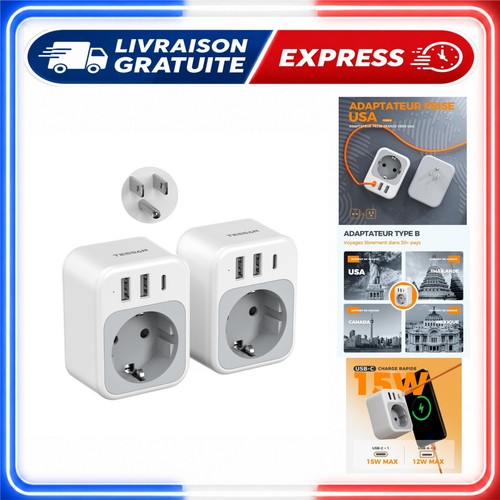 Adaptateur prise usa 1 - adaptateur, 4