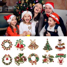 Christmas Brooch Badge Crystal Rhinestone Enamel Brooch Pin Xmas Tree Santa Gift