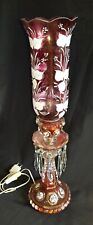 Ancienne Grande Lampe Chandelier  Verre Peint Pampilles Bohème Baccarat BE++
