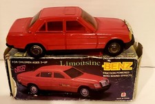 Vintage Tin Voiture Red Mercedes Benz Sedan Toy Friction Car with Original Box