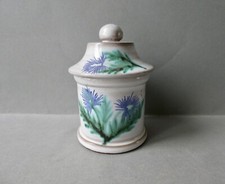 petit pot couvert en céramique, décor fleurs, bleuets, vintage années 70