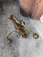 Ancien Lustre 3 Branches En Bois Et Métal