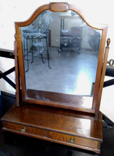 Vintage 2 Drawer Tabletop Shaving Mirror Wood Vanity Mid Century