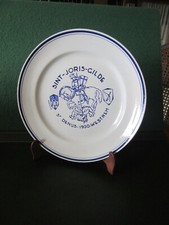 ASSIETTE FAIENCE EMAILLEE  BOCH  FRERES ST JORIS  DRAGON Ste ARBALETRIERS BLEU