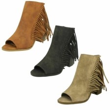 Femmes Spot On Ouvert Cheville Bottes Avec Franges