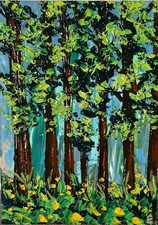 Peinture bosquet art original décoration murale forêt arbres huile paysage...